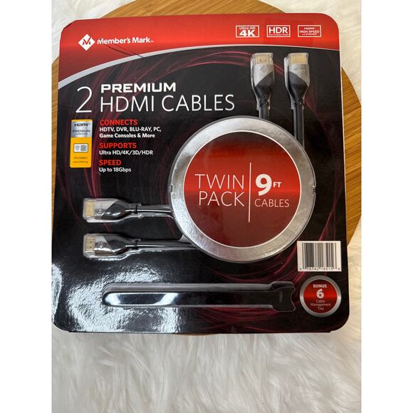 New Member's Mark Twin Pack 9' HDMI Cables - Picture 1 of 2